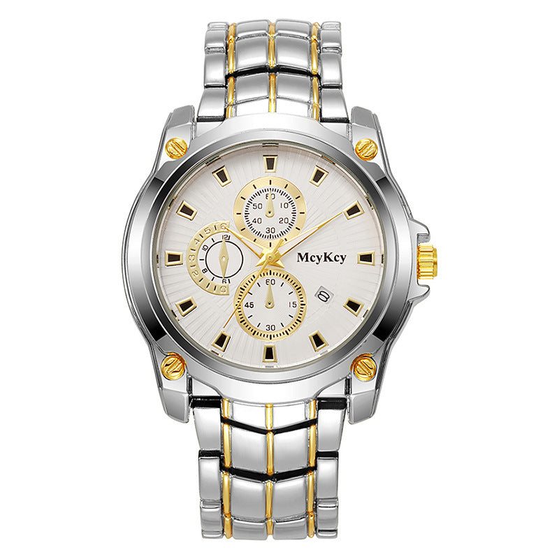 New arrival cross-border alloy couple steel band watch classic business three-eye large dial waterproof quartz watch manufacturer wholesale