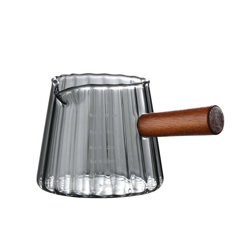 Glass wooden handle small milk cup coffee measuring cup extraction cup mini coffee milk cup milk cup ounce cup mini milk can