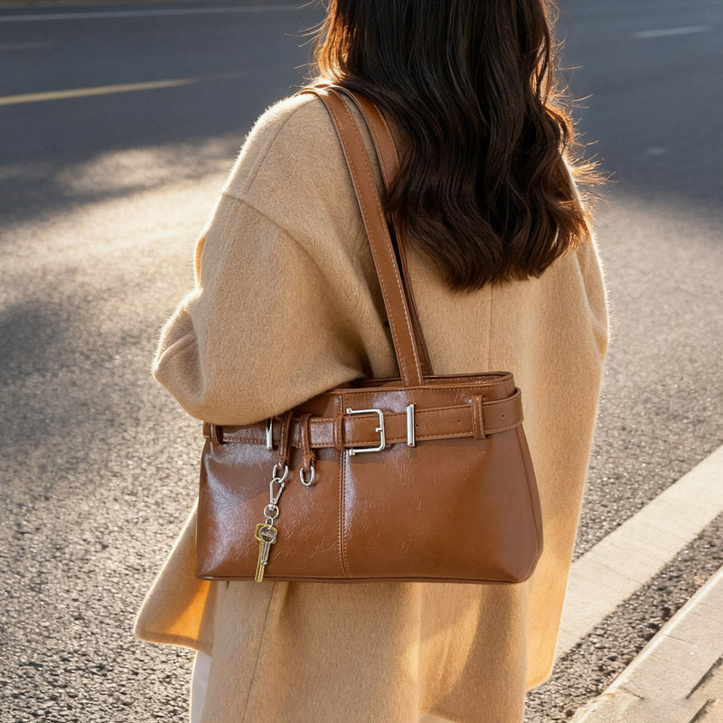 Niche style design belt buckle bag for women accessible luxury texture armpit bag 2025new arrivaleasiest for matchwork clothing work shoulder bag
