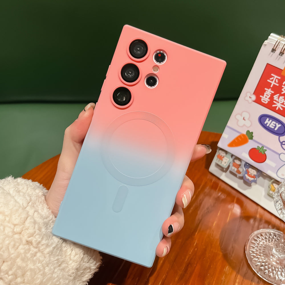 Suitable for samsung s26ultra liquid magnetic phone case s24plus two-color gradient protective case with lens film
