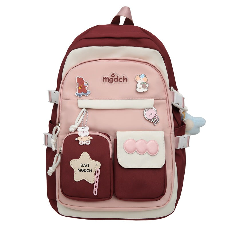 New schoolbag for girls, junior high school students, large-capacity backpack, versatile burden reduction, fashion trend, two-piece schoolbag