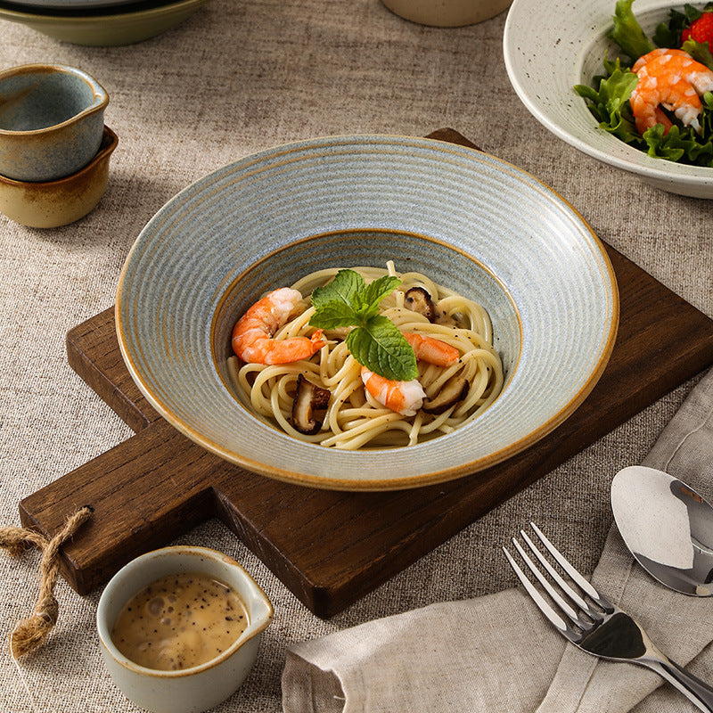 Retro style ceramic kiln straw hat plate restaurant hotel for home threaded pasta plate japanese style fruit salad dessert plate