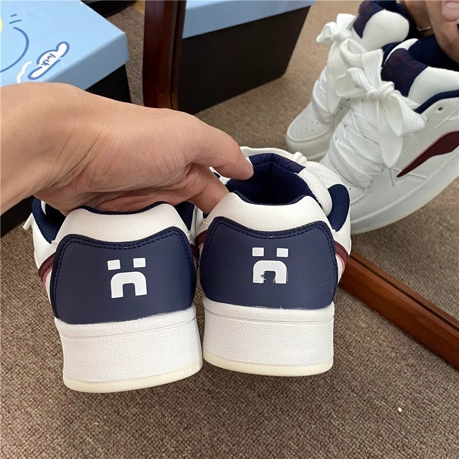 Preppy style national trend niche bread shoes women's ins trend 2026 summer new styleeasiest for matchthick sole round toetie back sneakers