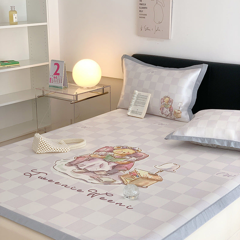 Summer large version milk carbon light mat three-piece ice silk mat cartoon children's dormitory 0.9m 1.2 double bed 1.8