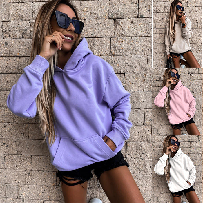 EBAY  explosion, autumn and winter long-sleeved solid color pullover hooded sweater top women's clothing