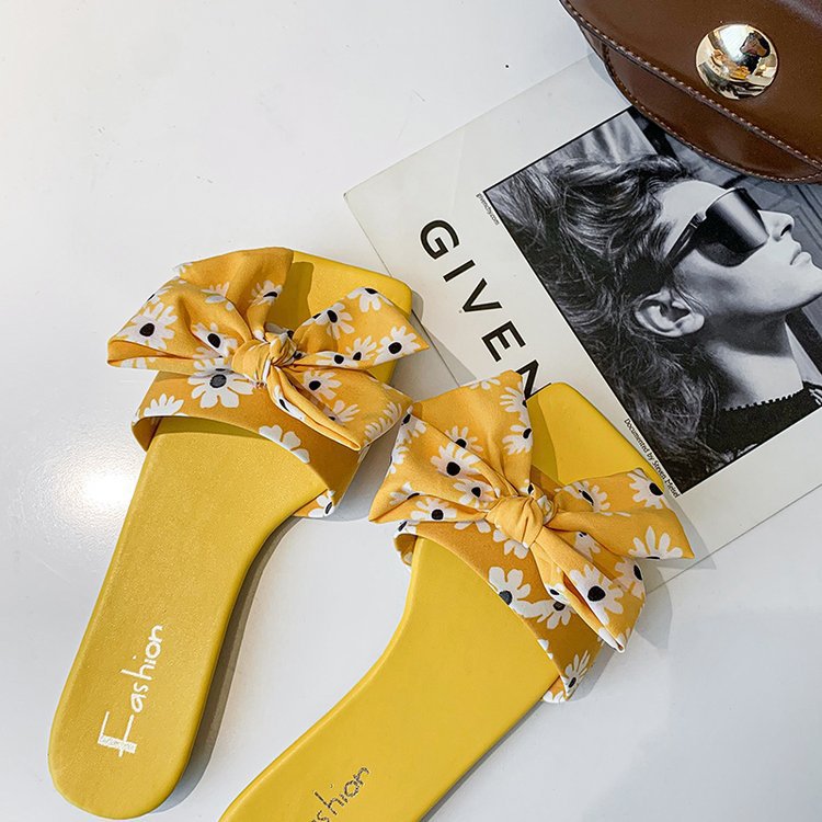 2020 summer new  casual cool slippers bow cute outer wear one-word shoes women's shoes