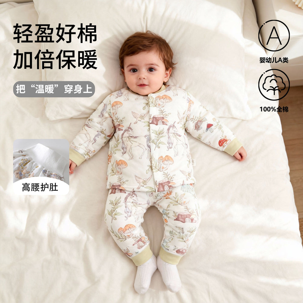 Baby quilted separatessuit baby clothes autumn thin cotton belly protection cotton clothing infant pure cotton thin cotton clothing