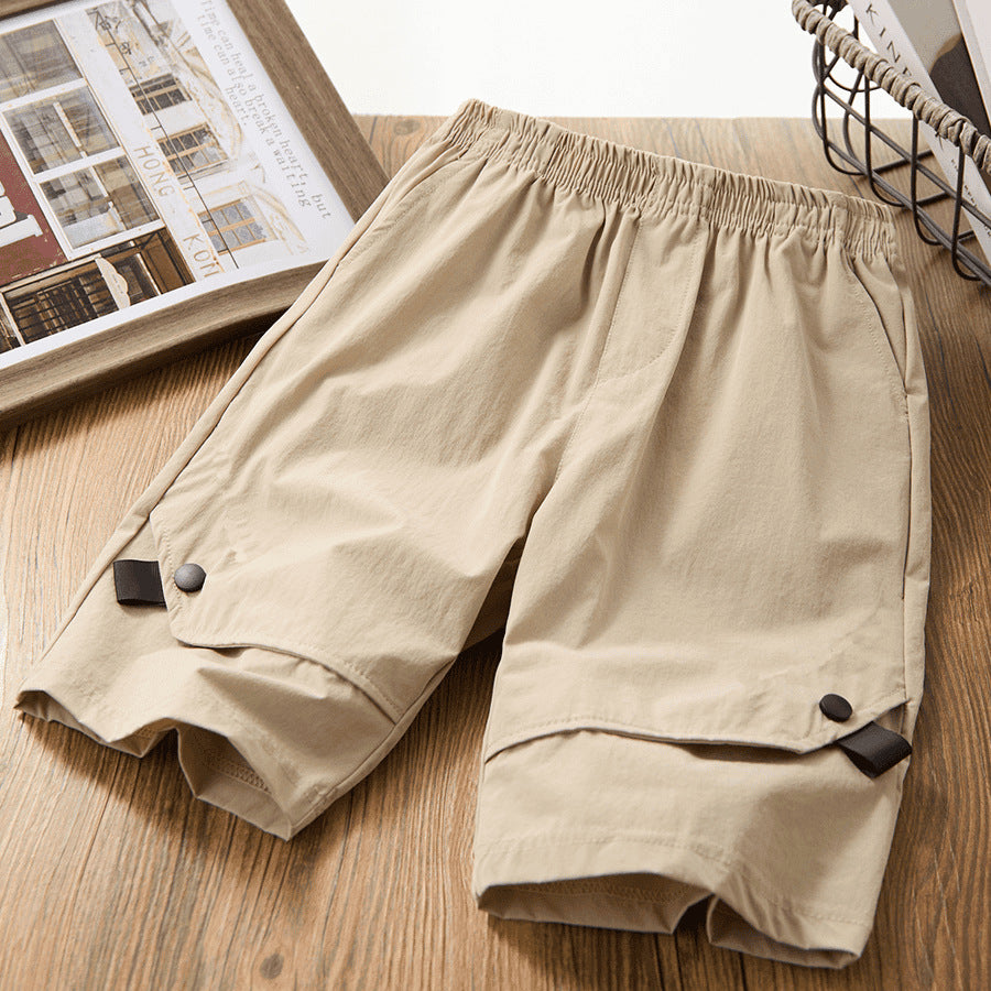 【quick-dry high-stretch shorts】kids' lightweight quick-dry shorts, stretch cargo shorts for mid-to-large children, perfect for summer outdoor wear