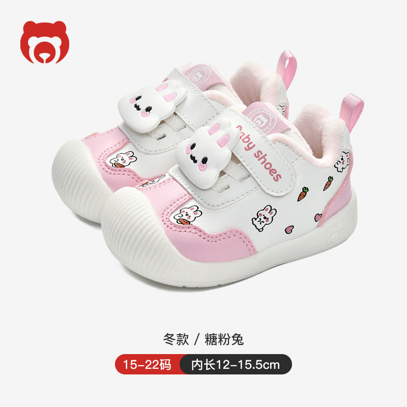 Toddler shoes for baby boys 0-1-3 years old, autumn/winter infant and toddler shoes for baby girls, soft sole functional fleece-lined thickened cotton shoes