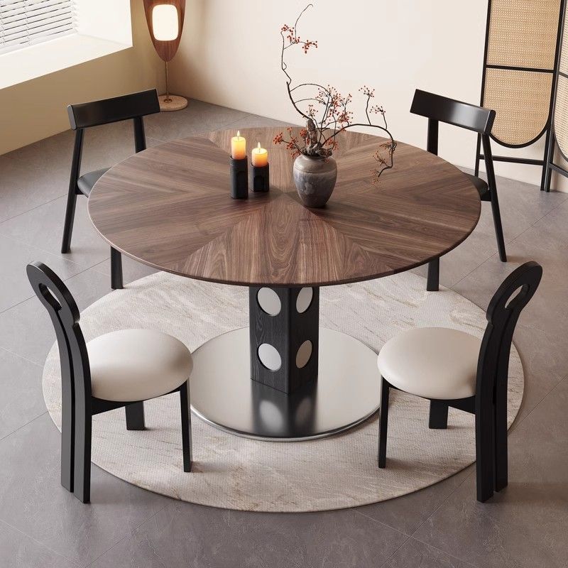 Vintage-style solid wood round dining table - converts to rectangular function table - space-saving rock slab table for small apartments
