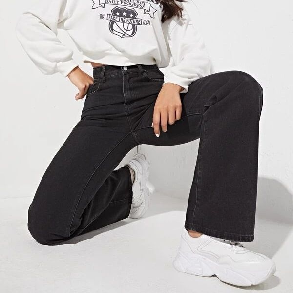 European and american style black jeans for women - new arrival, hot selling casual streetwear straight leg pants, high waist washed denim jeans