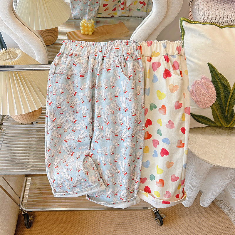 Girls' spring/autumn new style kids' washed soft single pants casual loose trousers casual pants baby kids' pants for outwear