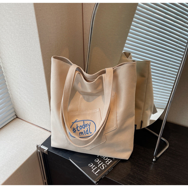 Cross-border canvas bag women's large-capacity 2025 new summer versatile simple shoulder bag casual college student tote bag