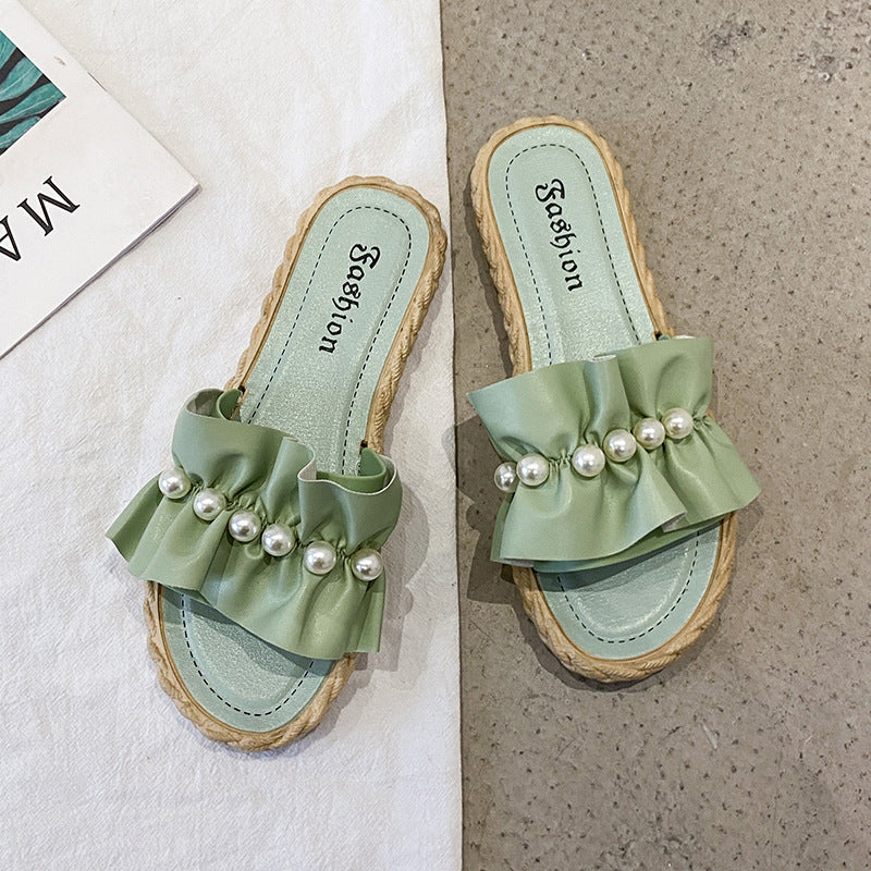 Slippers fairy style one-piece outwear women's summer 2024 summernew arrival pearl sandals classy french sandals and slippers