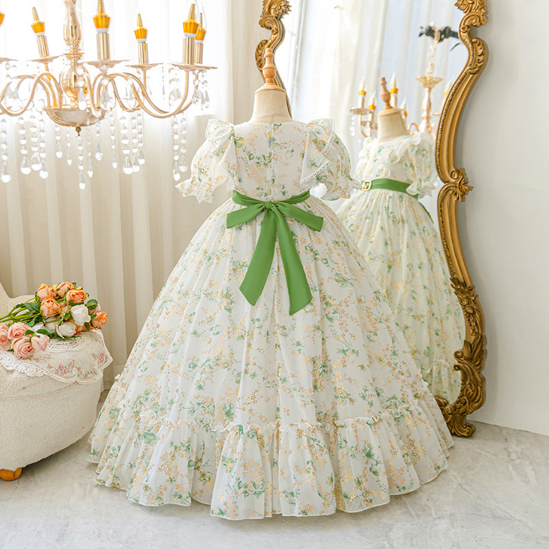 Export ready-made kids dress chiffon floral princess dress little girl model frenchdresskids dress