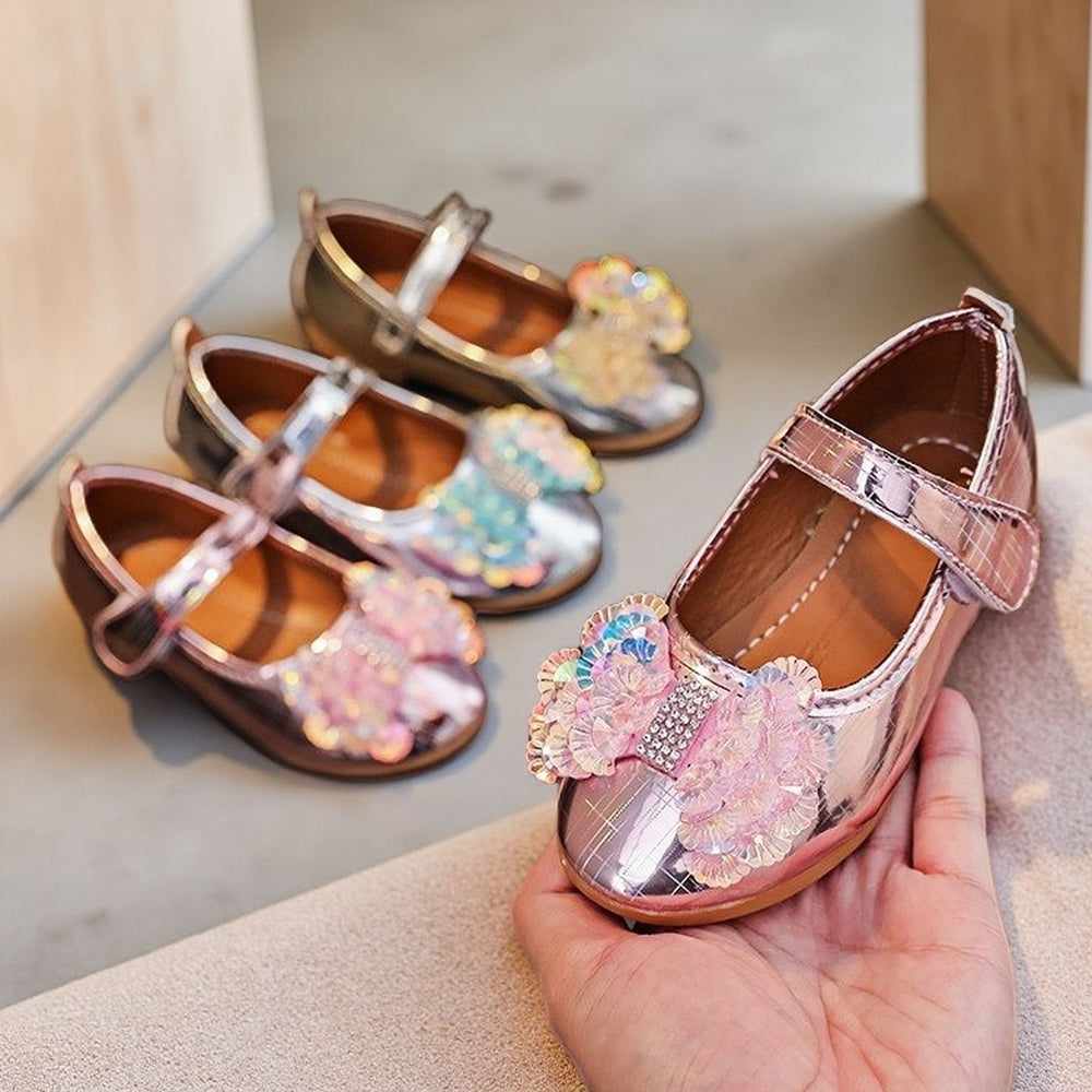 Girls'  spring new bowknot soft sole princess leather shoes for mid-to-large children - wholesale magic tape closure kids' shoes (direct from manufacturer)