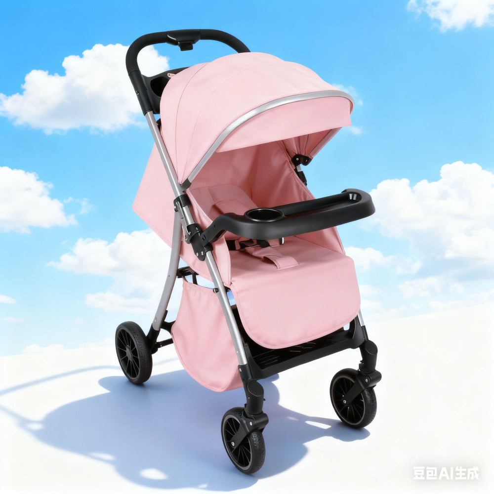 Baby stroller - reclining, multi-functional, one-click fold, lightweight, high-view, heavy-duty shock absorption