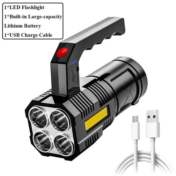 Portable light USB charging with power display with COB side light, outdoor camping light multi-function strong light flashlight