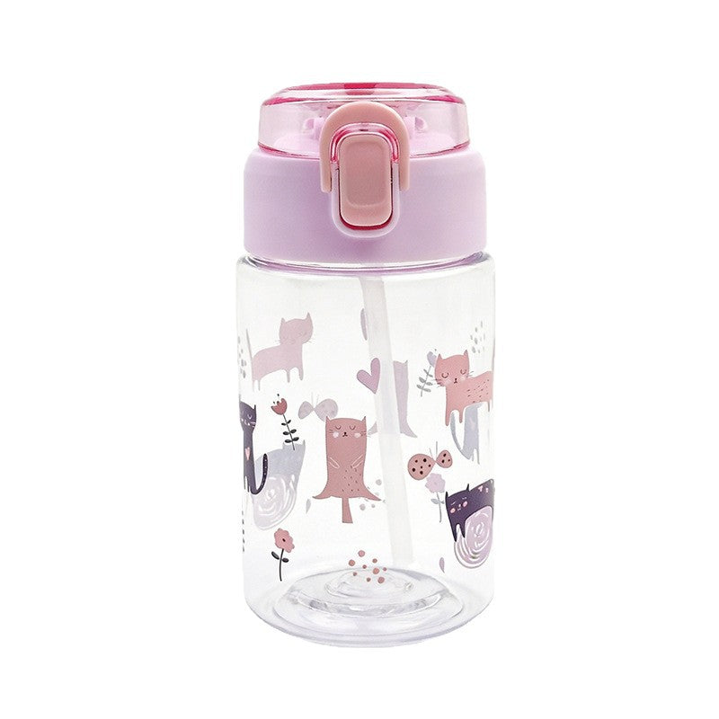 Cute printed kids' water bottle - portable, drop-proof, cartoon plastic cup - stylish and adorable sports tumbler