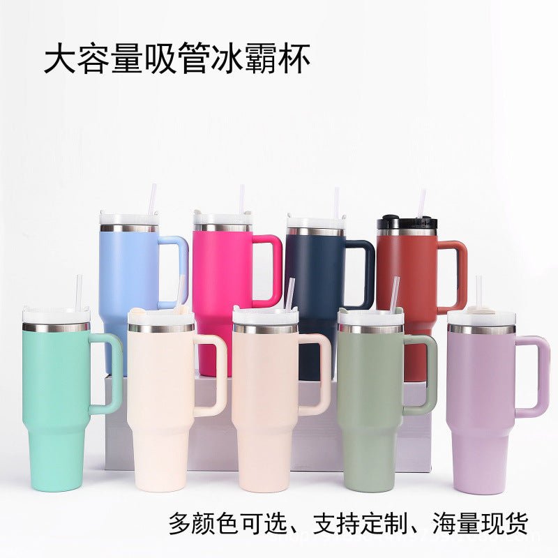 40oz 304 stainless steel large capacity insulated tumbler with handle, vacuum straw, car cup, gift water bottle, business gift