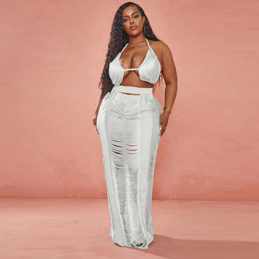 e-commerce source factory: sexy european and american style women's fashion hollow-out plus size beachwear dress set
