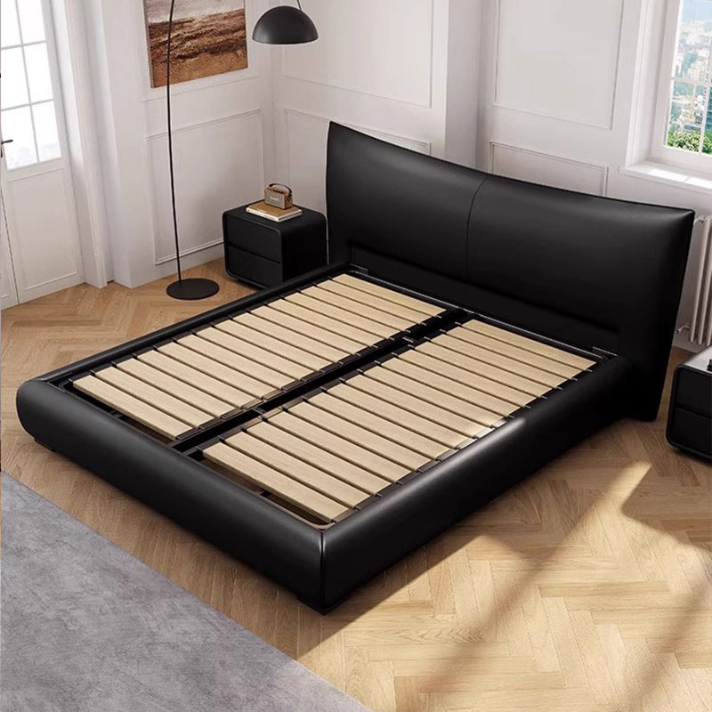 Italian light luxury genuine leather bed bedroom wedding bed designer style king size bed 1.8m trending black double bed