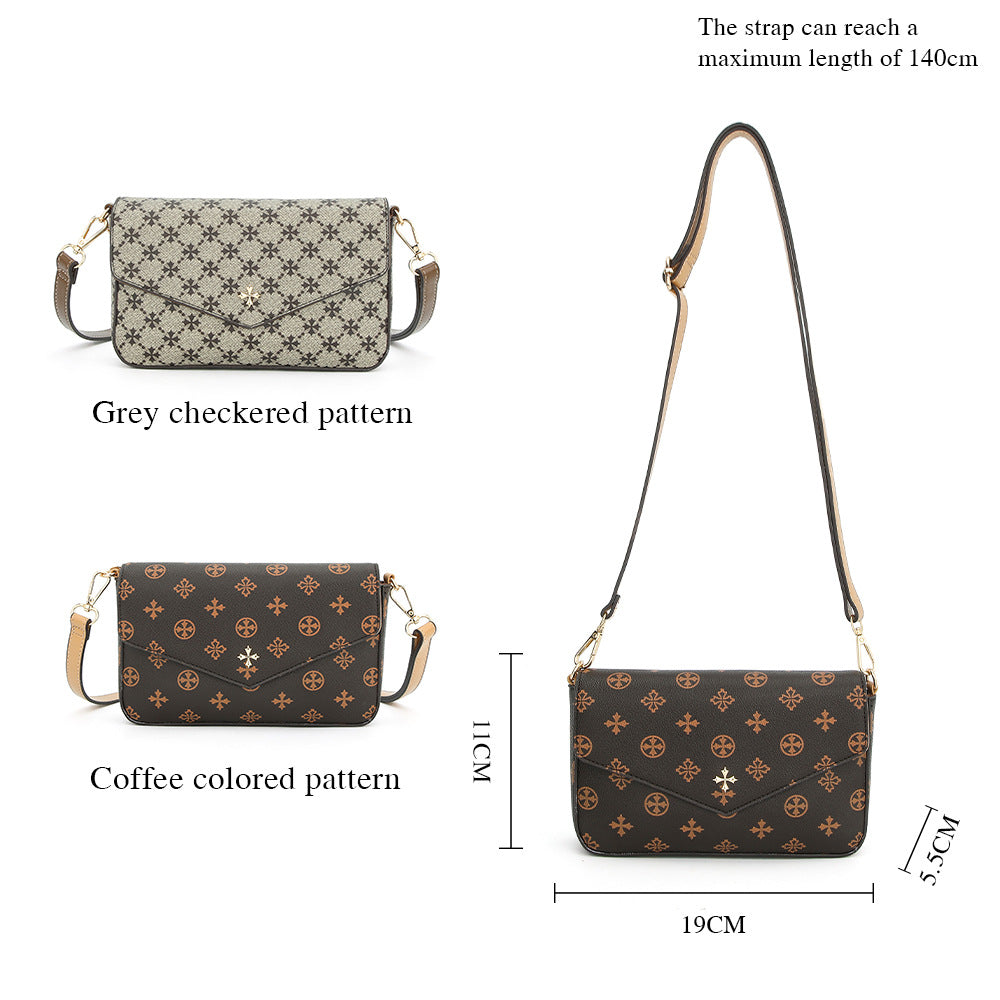 baellerry2023 new women's messenger bag European and American retro printing suction buckle shoulder bag versatile small square bag