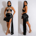 C6358 cross-border   fashion women's solid color side cape sleeveless mini dress