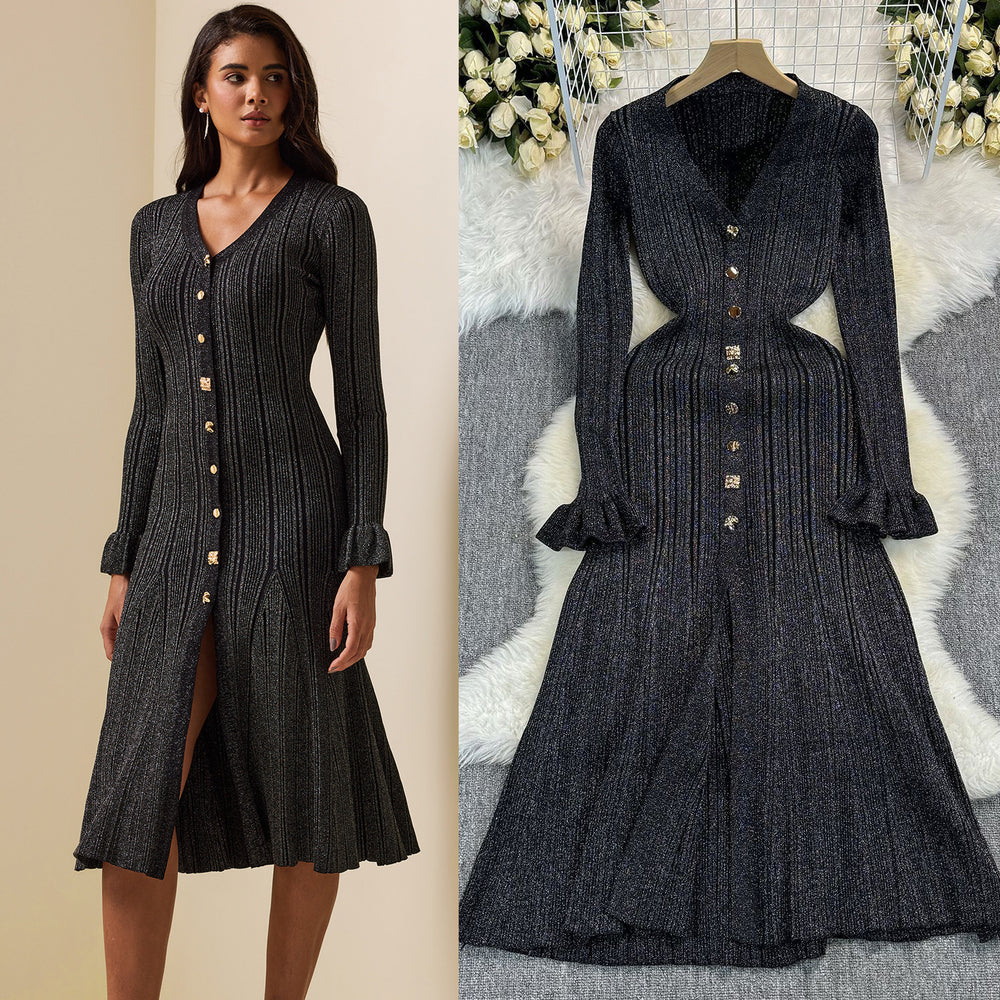 Export fall and winternew arrivalknittingdresseleganceelegant socialite single breasted silmslimming lookmermaid long skirt