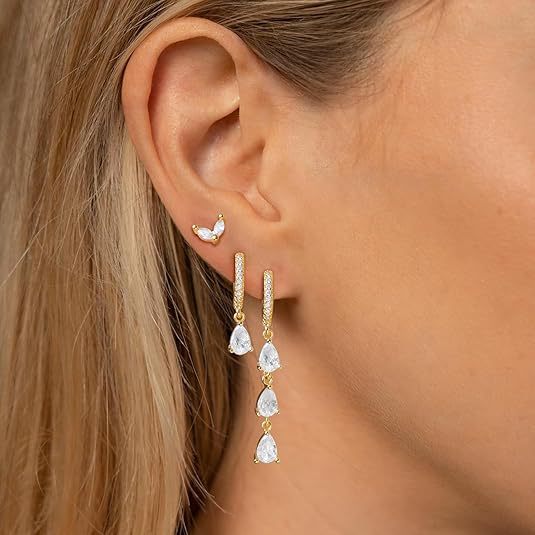 Bestselling european and american diamond marquise drop earrings - fashionable single ear studs, no piercing needed, perfect holiday jewelry gift for women