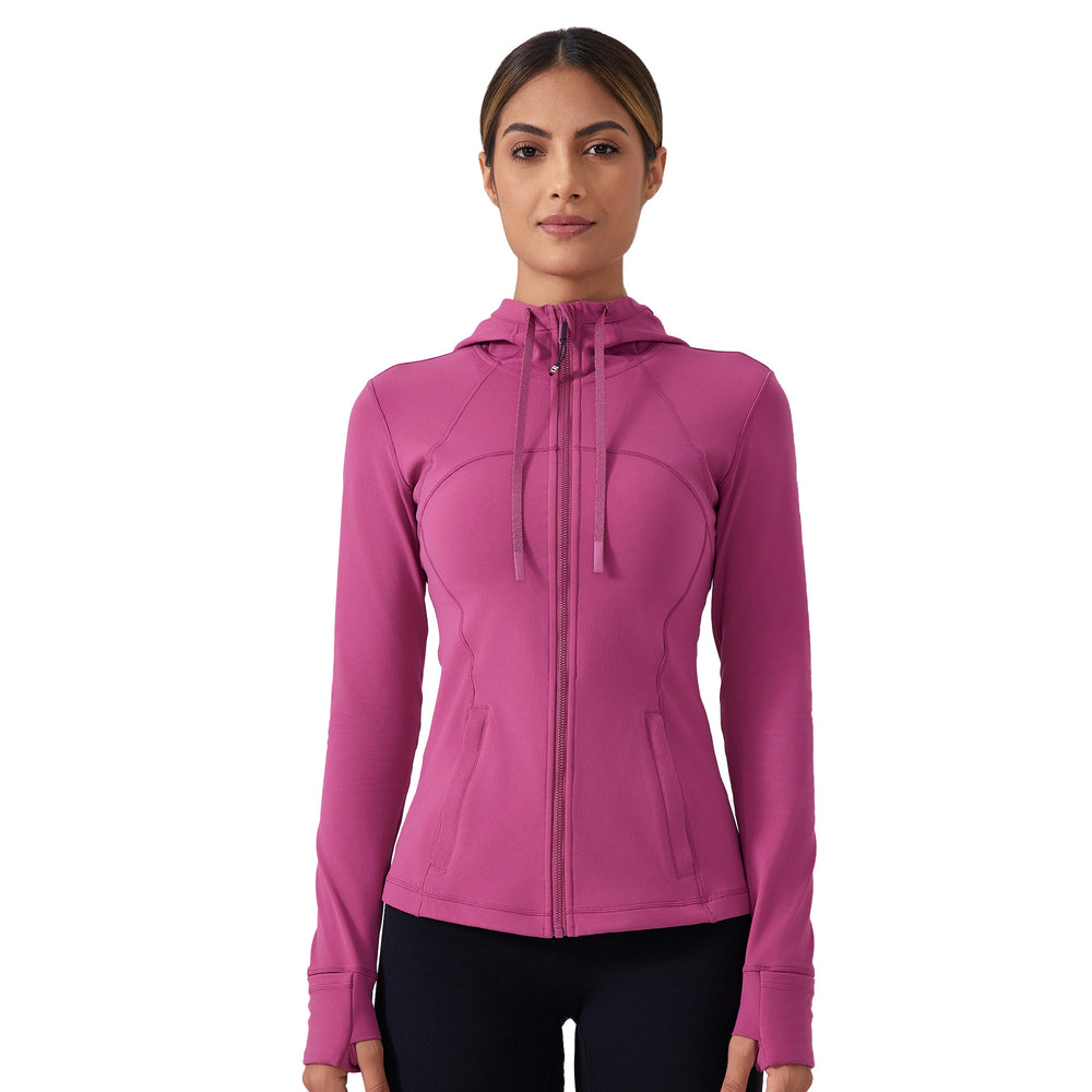 New women's fleece-lined yoga jacket - slim fit, tight-fitting, hooded activewear top for running and fitness - daw179