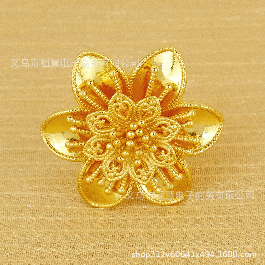 24k gold plated floral ring for women, middle eastern bridal wedding accessory, exquisite gift, party & everyday wear