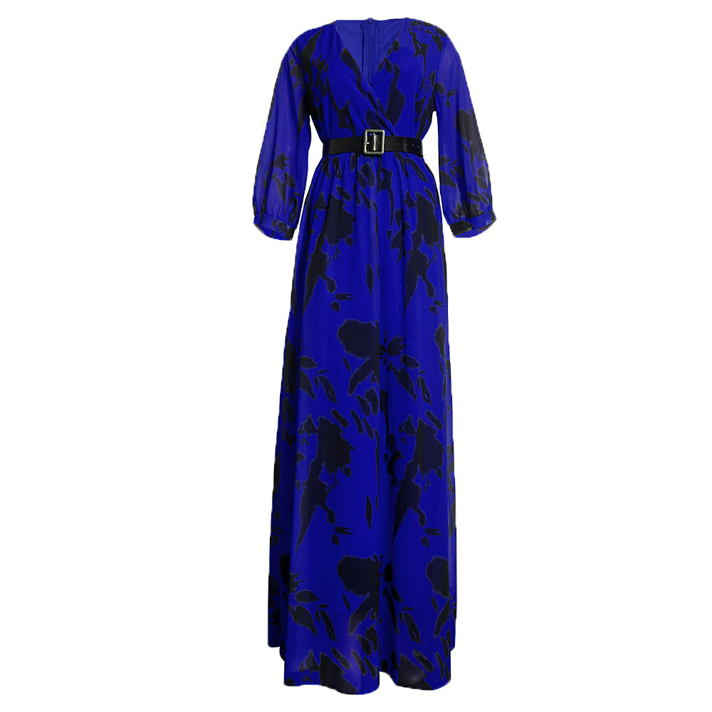 African plus size fashion print chiffon maxi dress with belt - new  collection for  &