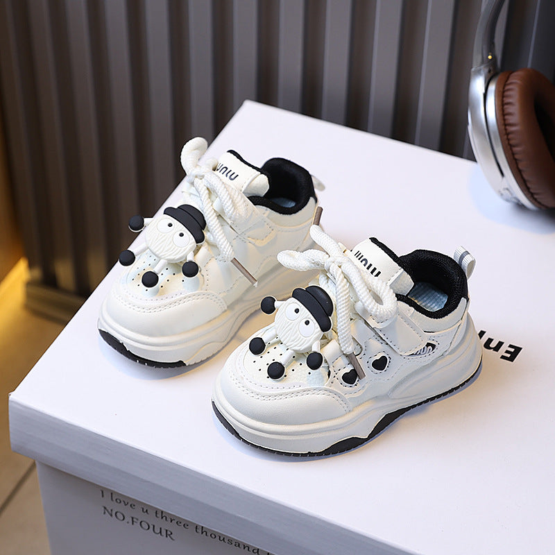Girls' casual sneakers, kids' athletic board shoes,  spring/autumn new arrivals, soft sole cartoon sneakers for boys, white shoes for ages 1-6