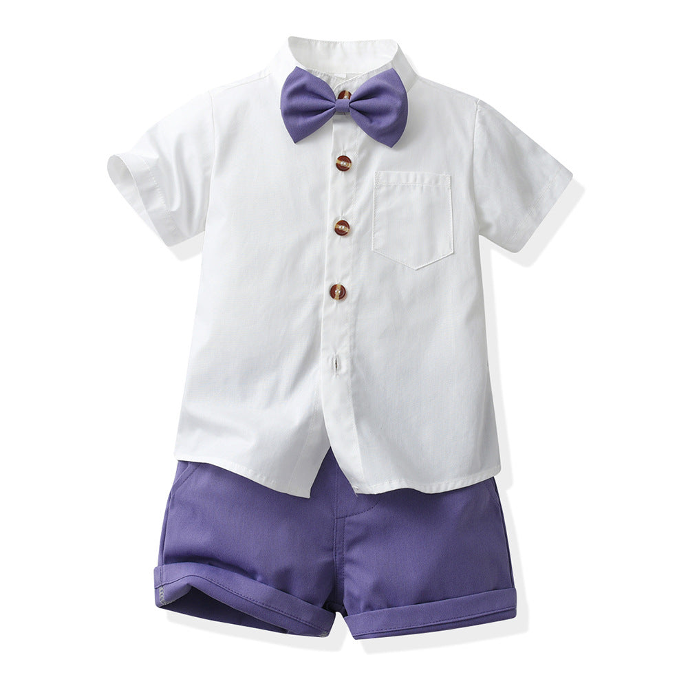 Wholesale children's first birthday performance outfit from source manufacturer: stand collar, new summer korean style, boys' short-sleeved performance/choir uniform