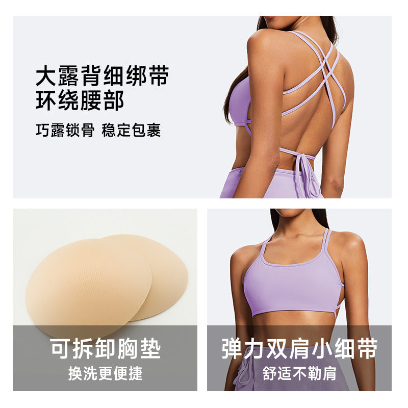 New arrival beautiful back sports intimates running training bra yoga bra pilates outwear spaghetti strap yoga clothes for women