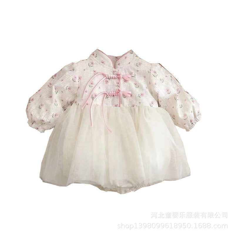 korean style newborn & infant spring/autumn 100-day & first birthday dress - chic long-sleeve princess romper dress for baby girls
