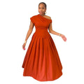 European and american women's clothing  autumn new collection: sweet and fresh one-shoulder high-waisted slimming a-line maxi dress