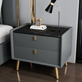 Modern minimalist bedroom nightstand - microfiber leather, sintered stone top, solid wood frame, new design with drawer storage, smart enabled