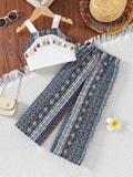 european and american style cross-border children's wear: solid color camisole top & ethnic print long pants two-piece set - exclusively for export