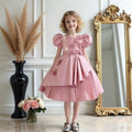 New girls' formal dress - premium satin princess gown - 10-year-old girl's bubble sleeve cute dress - girl dress
