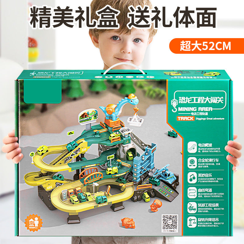 Electric engineering rail car sliding train parking lot car breakthrough adventure boy educational kids toy