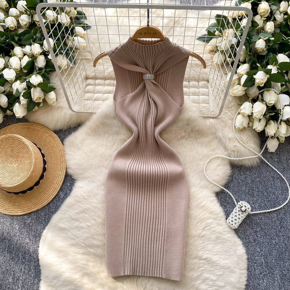 Goddess style elegantcut out twist tube top sleeveless knittingdress women's summer silm slimming look hot girl hip cover skirt