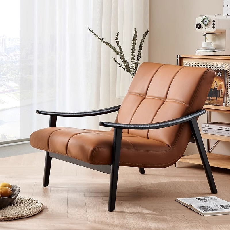 Italian normcore designer single chair finn ash wood living room balcony negotiation leather single sofa casual chair