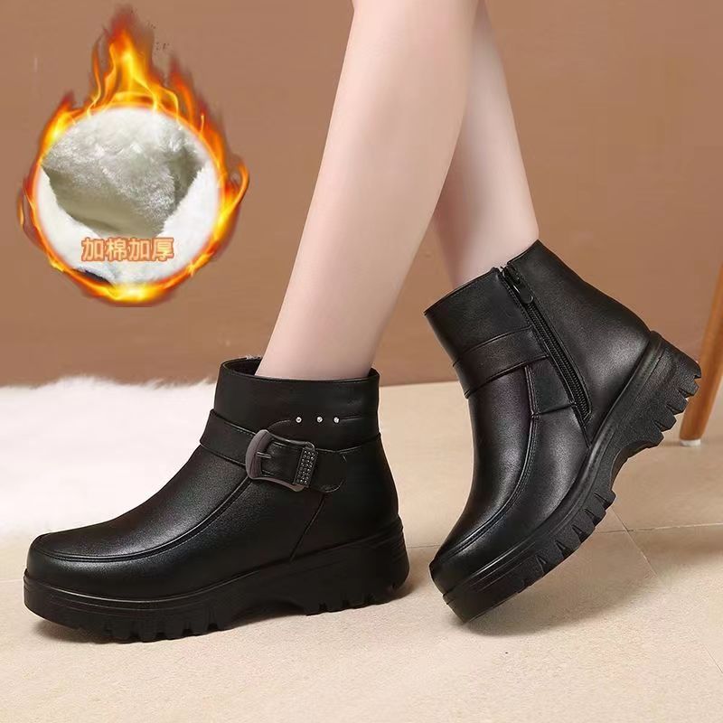 Winter slip-on fleece-lined cotton shoes heattech ladieswear shoes non-slipthickened cotton shoes for middle-aged and elderly people flatsnon-slip granny shoes