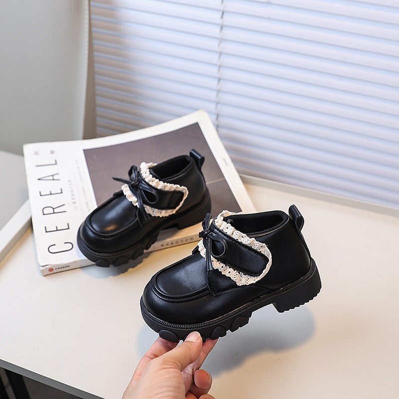 Girls' chunky sole flats -  spring/autumn new collection - little girl's bowknot fashion princess leather shoes - kids' loafers