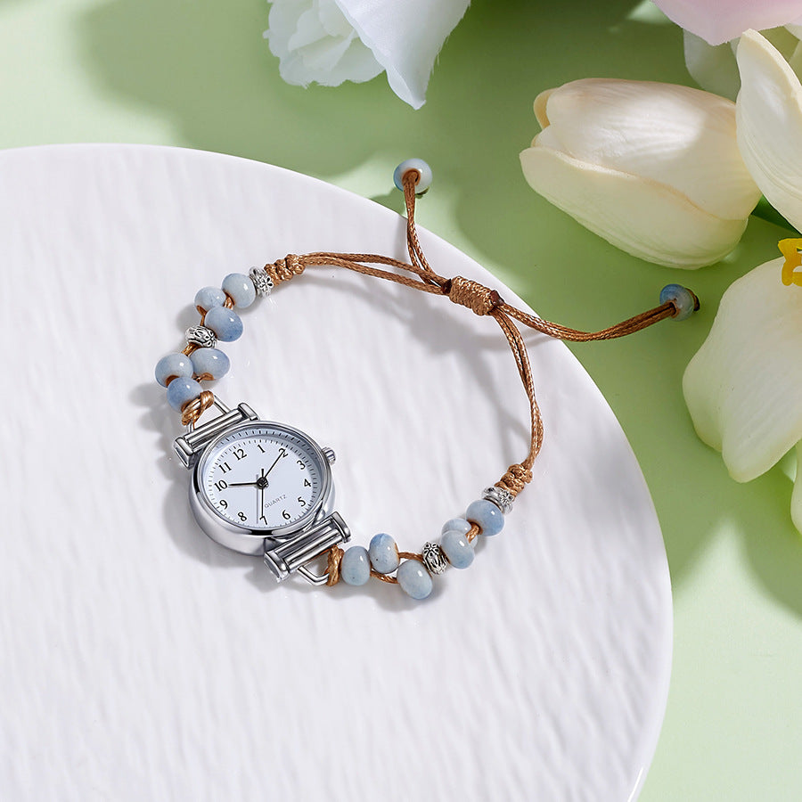 Xiaoxiangfeng braided watch girls bracelet watch nicheaccessible luxuryinschiceasiest for matchcamellia beaded watch