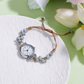 Blue bead dark brown thread digital white dial