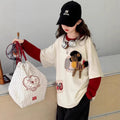 Processing personalizedgirlspringpatchworksweatshirtgirlfake two-piecetrendy single topskidsnew arrivalpullover shirttrendy