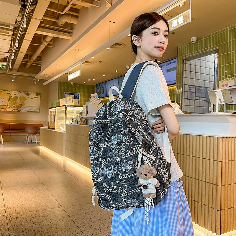 New large-capacity leisure student schoolbag, junior high school student versatile fashion travel denim backpack